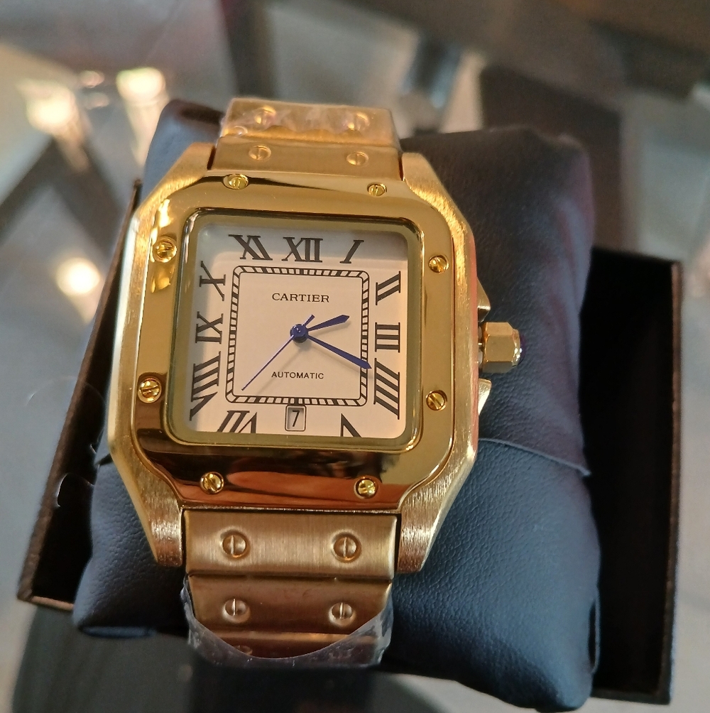 Cartier Gold Tone Men's Automatic Watch with White Dial